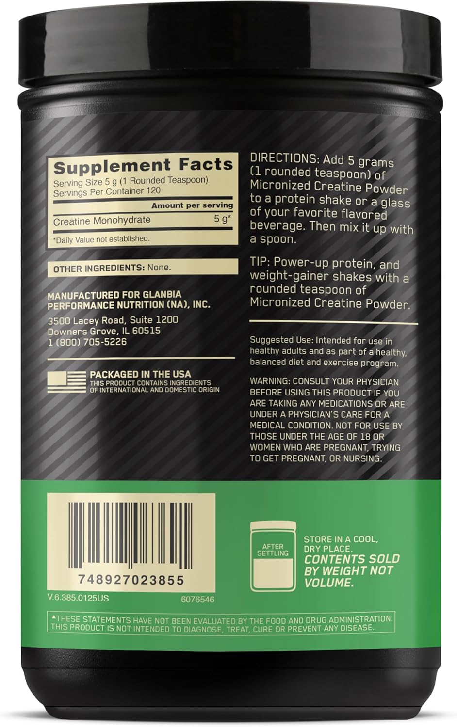 Micronized Creatine Monohydrate Powder, Unflavored, 120 Servings, 600 Grams (Packaging May Vary)