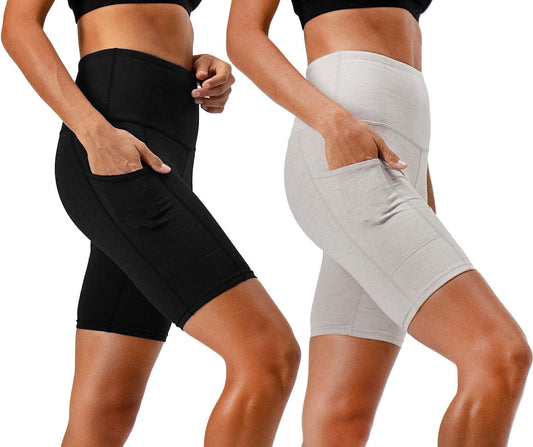 High Waist Yoga & Running Shorts for Women - 2-Pack with Convenient Side Pockets