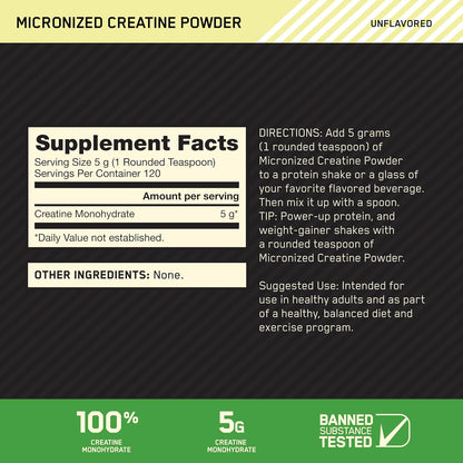 Micronized Creatine Monohydrate Powder, Unflavored, 120 Servings, 600 Grams (Packaging May Vary)